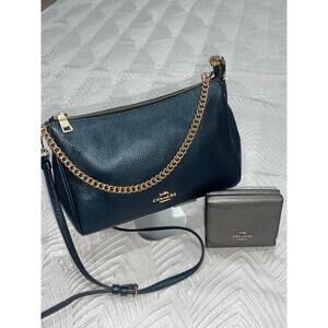Coach Metallic Blue Crossbody & Glitter Tri-Fold Wallet – 2 Purses Set. Sale!!
